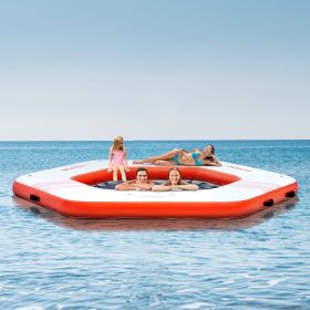 Inflatable Floating Dock, Ø8.5FT Inflatable Dock Platform With Ø5FT Trampoline Mesh Pool, Non-Slip Floating Platform Water Mat With Portable Bag