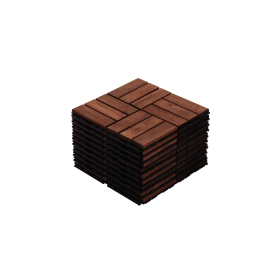 Acacia Wood Interlocking Deck Tiles Checker Pattern, 10PCS 12" x 12" Square Brown Acacia Hardwood Outdoor Flooring for Patio, Bancony, Pool Side,