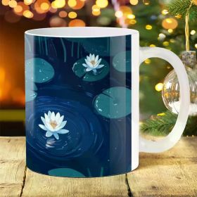 1pc 11oz Serene for Lotus Pond Ceramic Coffee Mug - Ideal Gift for Son or Mom, Perfect for Birthdays & Holidays, Office