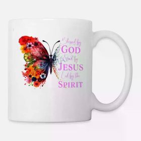 1pc Inspiring Ceramic Coffee Mug 11 oz - &quot;Blessed by God, Loved by Jesus&quot; Butterfly Design, Religious