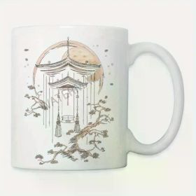 Ceramic Coffee Mug 11oz | Furin Wind Chimes Japanese Art Zen Garden Meditation | Traditional Pagoda & Moon Design