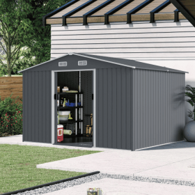 Outdoor Storage Shed 8 X 10 FT Large Metal Tool Sheds  Heavy Duty Storage House With Sliding Doors With Air Vent For Patio Lawn To Store Bikes To