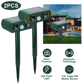 Ultrasonic Animal Repeller Solar Powered Motion Sensor Repellent IPX4 (Option: 2Pcs)