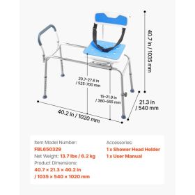 Sliding Shower Chair, 400 Lbs Tub Transfer Bench For Bathtub With Swivel Seat, Padded Shower Bench With Arms And Backrest, Height Adjustable For (Option: Black)