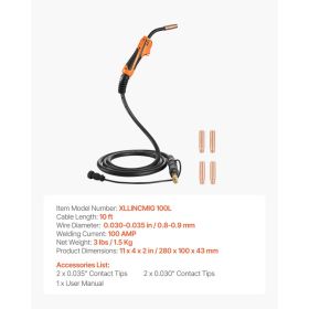 100A MIG Welding Gun With 10FT Cable, Replacement For Lincoln Magnum 100L (K530-6) - With 5PCS Mig Welding Contact Tips (Option: Black)