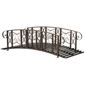 6' Metal Arch Backyard Garden Bridge with 660 lbs. Weight Capacity, Safety Siderails, Vine Motifs, Easy Assembly for Backyard Creek, Stream, Pon (Option: Brown-1045x740x240 mm)