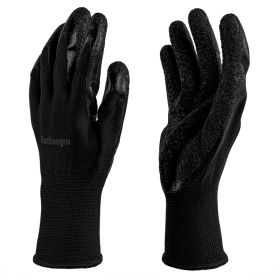 Black NCG Crinkle Latex Coated Seamless Knit Gloves, Textured Anti-Slip Palm & Fingers, Ideal For General Work, Gardening, Construction, Mechanic (Option: Default)