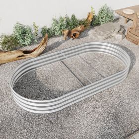 Raised Garden Bed Outdoor, Oval Metal Planter For Plants, Vegetables & Flowers (Option: Silver)