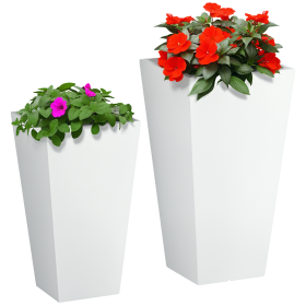 2-Pack Outdoor Planter Set, Flower Pots with Drainage Holes, Durable & Stackable Plant Pot, 22in & 18in, for Porch, Entryway, Patio, Yard, Garde (Option: White-420x420x670 mm)