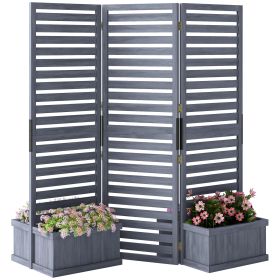 Wood Privacy Screen w/ 4 Planter Box, Raised Bed w/ 3 Panels & Drainage Holes (Option: Gray-910x285x600 mm)
