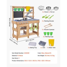 Mud Kitchen, Outdoor Mud Kitchen For Kids, Wood Outdoor Play Kitchens With Stoves, Hooks, Sinks, Planting Shovels, Spatulas, Handle, Cookware Pot (Option: Black)