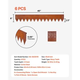 Corten Steel Landscape Edging, 6-Pack 40 X 6 Inch Metal Edging For Landscaping With 8 Connecting Plates, Bendable Metal Garden Edge Border For Fl (Option: Black)