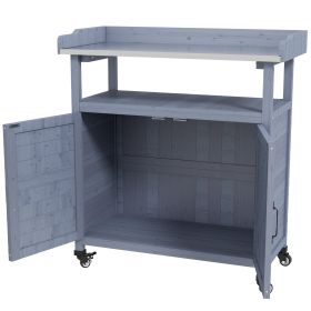 Outdoor Wooden Potting Bench with Storage Cabinet, Aluminum Tabletop, Rubber Wheels for Backyard, Patio, Balcony, Gray (Option: Gray-930x260x480 mm)