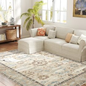 8x10 Area Rug, Indoor Boho Machine Washable Carpet For Living Room, Bedroom, Dining Room, Kitchen, Blue (Color: Blue)