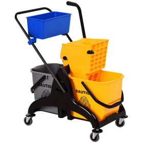 2 x 6.9 Gallon Mop Water Bucket Wringer Cart with Easy to Use Side Press Wringer, Smooth Wheels, Mop-Handle Holder (Option: Multi-colored-740x450x470 mm)