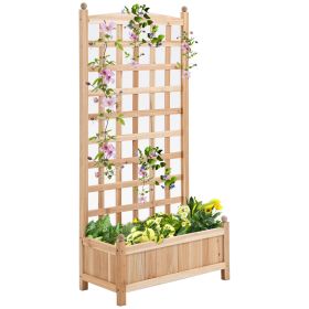 Wooden Raised Garden Bed with Trellis, Outdoor Planter Box with Drainage Crevices for Climbing Vine Plants Flowers, 24" x 12" x 49" (Option: Natural-650x80x1310 mm)