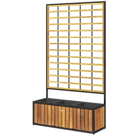 Wooden Raised Garden Bed with Trellis, Removable Pots for Backyard, Patio, Balcony, 29" x 11" x 52", Teak (Option: Teak-755x270x285 mm)