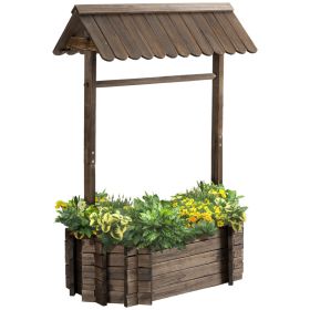Wishing Well Planter, Wooden Raised Garden Bed, Ornamental Outdoor Flower Planter for Outdoor Garden, Yard, Lawn, and Home Decor (Option: Rustic Brown-990x335x165 mm)
