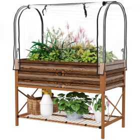 Raised Garden Bed with Legs and Cover, Metal Elevated Planter Box with Bottom Shelf and Liner for Vegetables, Brown (Option: Brown-1180x370x95 mm)