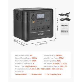 Portable Power Station, 1800W Solar Generator Power Station, 1008Wh LiFePO4 Battery Backup With 9 Output Ports For For Home Emergency, Outdoor Ca (Option: Black)