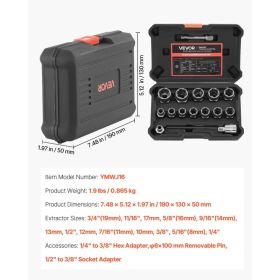 Bolt Extractor Kit, 16 Pieces Impact Bolt & Nut Remover Set With Adapters And Pin Punch, Solid Storage Case, Cr-Mo Steel For Removing Damaged, Ru (Option: Black)