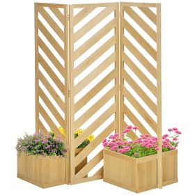Decorative Outdoor Privacy Screen, Freestanding Divider/Separator with 4 Self-Draining Planters, 3 Trellis Plant Support Panels for Garden Walkw (Option: Natural wood finish-910x285x600 mm)