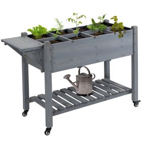 Raised Garden Bed Planter Box w/ 8 Grow Grids, Storage Shelf & Lockable Wheels (Option: Gray-1100x210x320 mm)