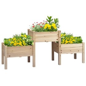 Raised Garden Bed with 3 Planter Box, Elevated Wooden Plant Stand with Drainage Holes, for Vegetables, Herb and Flowers, Natural (Option: Natural wood finish-1040x280x290 mm)
