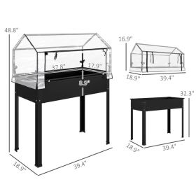 Elevated Garden Box with Greenhouse Cover, Raised Garden Bed with Legs and Drainage Hole for Vegetables, Black (Option: Black)