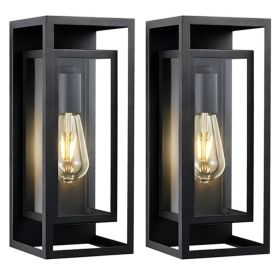 14-inch Outdoor Wall Light, Black Exterior Wall Lighting Fixture, Waterproof Outdoor Wall Light, Modern Front Porch Light, With Clear Glass Shade (Option: Black)