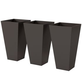 28ft Tall Plastic Planters, Set of 3, Flower Pot, anti-crack, fade-resistant, square shape with a matte surface, Outdoor & Indoor, for lawns, pa (Option: Brown-415x415x910 mm)