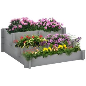 3 Tier Raised Garden Bed, Water Draining Fabric for Soil, Elevated Wood Flower Box for Vegetables, Herbs, Gray (Option: Gray-1060x280x240 mm)