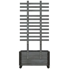 Wooden Raised Garden Bed, Planter Box w/ Trellis and Metal Corners, Portable on Wheels for Patio, Backyard, Deck, Gray (Option: Gray-840x200x385 mm)