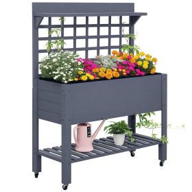 41" Raised Garden Bed Mobile Elevated Wooden Planter Box Stand with Wheels, Trellis and Storage Shelf, Gray (Option: Gray-1110x715x180 mm)