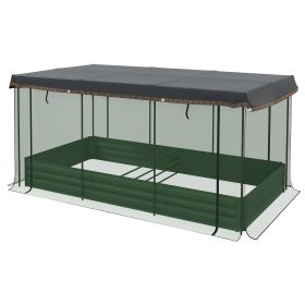 Galvanized Steel Planter Box with Crop Cage and Shade Cloth, Raised Garden Bed for Flowers, Veggies and Herbs, Green (Option: Green-1190x360x140 mm)