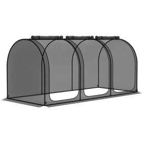 9' x 4' Crop Cage, Plant Protection Tent with Three Zippered Doors, Storage Bag and 4 Ground Stakes, for Garden, Yard, Lawn, Black (Option: Black-885x270x135 mm)
