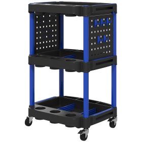 3-Tier Rolling Tool Cart, 200 LBS Capacity Plastic Utility Cart With Side Shelves For Garage Workshop, Black & Dark Blue (Color: Black, Dark Blue-570x485x240 mm)