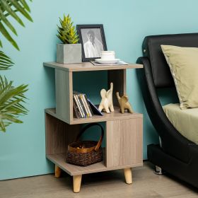 2 Pieces Wooden Modern Nightstand Set With Legs For Living Room (Color: Grey)