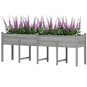 Wooden Raised Garden Bed, Large Elevated Planter Box with Legs, Bed Liner and Drain Holes, 7.4' x 1.8' x 2.6', Gray (Option: Gray-1190x370x250 mm)