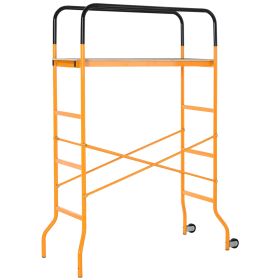 4-Step Steel 4.6 x 2 x 6 ft. Scaffold 2 Wheels Free Moving for Indoor & Outdoor Decoration Anti-Skid, 440 Pound Capacity (Option: Black, Yellow-1670x630x140 mm)