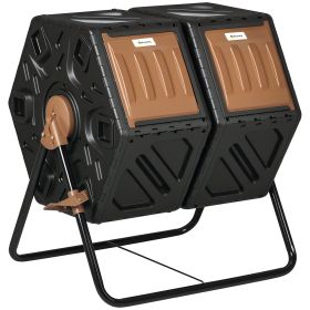 Dual Chamber Compost Tumbler Bin, Outdoor Tumbling Composter with 24 Ventilation Openings and Steel Legs, 34.5 Gallon (Option: Brown, Black-680x550x170 mm)