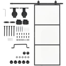 36" x 84" Sliding Door with Hardware Kit, Handle, & Track, Frosted Tempered Glass Door, Easy Installation (Option: Black-1030x770x180 mm)