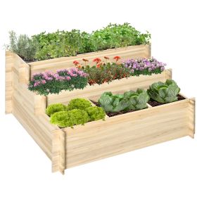 3 Tier Raised Garden Bed with 9 Grow Grids and Non-woven Fabric for Vegetables, Flower, Herb Outdoor Indoor Use (Option: Natural wood finish-1280x305x175 mm)