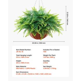 Artificial Ferns, 2 Pcs Fake Hanging Boston Fern Bush Plant With 23 Inch Hanging Length, Plastic Faux Greenery For Indoor And Outdoor Decor, For (Option: Black)