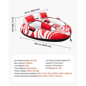 Towable Tubes For Boating, 2-Rider Inflatable Boat Tubes And Towables, 340 Lbs Capacity Water Sport Tubes For Boat To Pull - With 2 Cockpits, Ful (Option: Black)