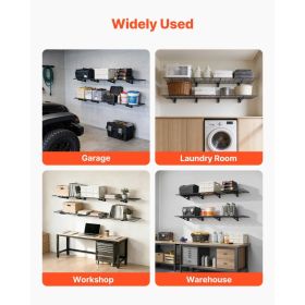 2-Tier Heavy Duty Wall Garage Shelving, 4 Pack 1 X 3 Ft Steel Wall Mounted Shelving Unit, 12 X 72 Inch Per Shelf Floating Storage Metal Rack For (Option: Black)