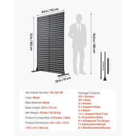 Metal Privacy Screen, 44" W X 72" H Freestanding Modern Privacy Fence, Garden Divider Panel With Extended Base & Reinforcement Fixed, Freestandin (Option: Black)