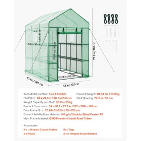 Walk-in Green House, 54 X 81.1 X 77.2 In, Greenhouse With Shelves, High Strength PE Cover With Zipper Door And Steel Frame, Assembly In Minutes, (Option: Black)
