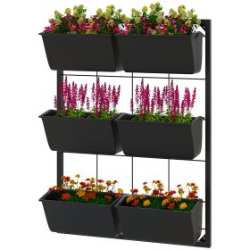 3-Tier Hanging Planter with 6 Pots for Indoor and Outdoor Use, Wall Planter, Self Draining & Wall Mounted, Black (Option: Black-730x550x140 mm)