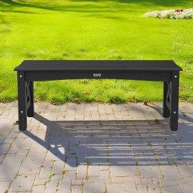 Outdoor Bench Patio Bench 44.5 Inch Weatherproof Plastic 600 Lbs Black (Option: Black)